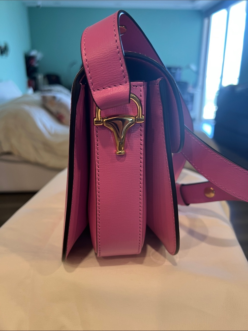 Gucci Pink Leather Crossbody with Gold Horsebit - Picture 3 of 7